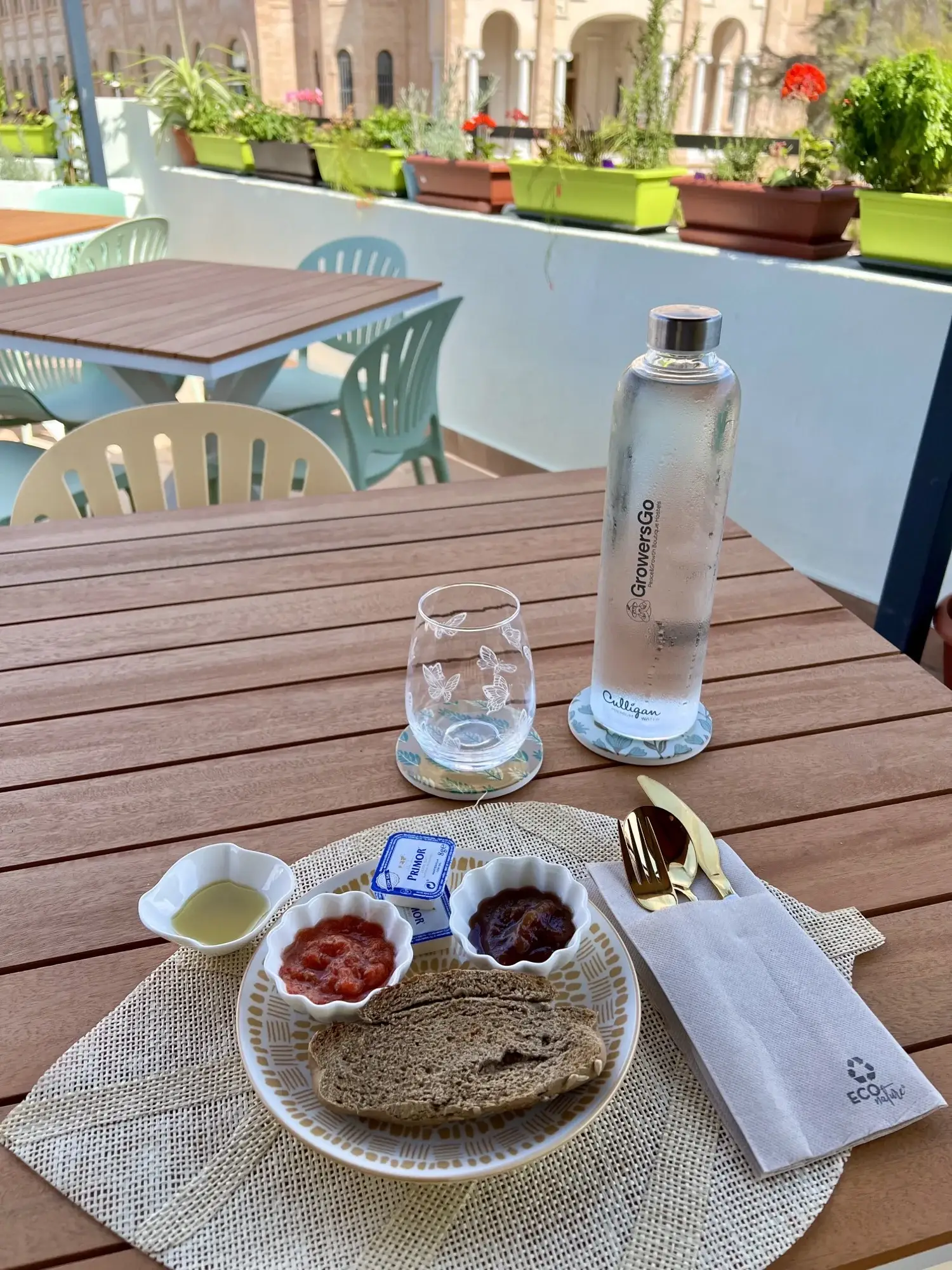 Extra toast with olive oil  butter  jam  honey